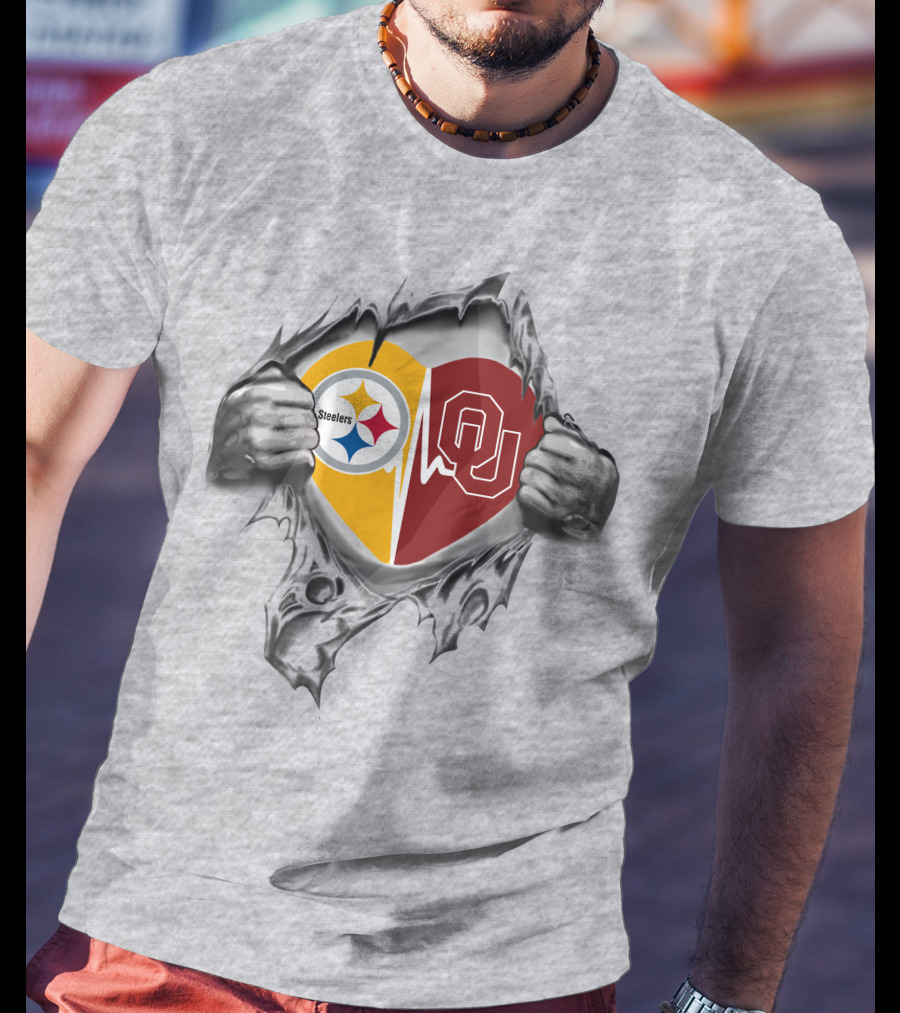 Steelers Oklahoma Sooners Heart Torn T-Shirt