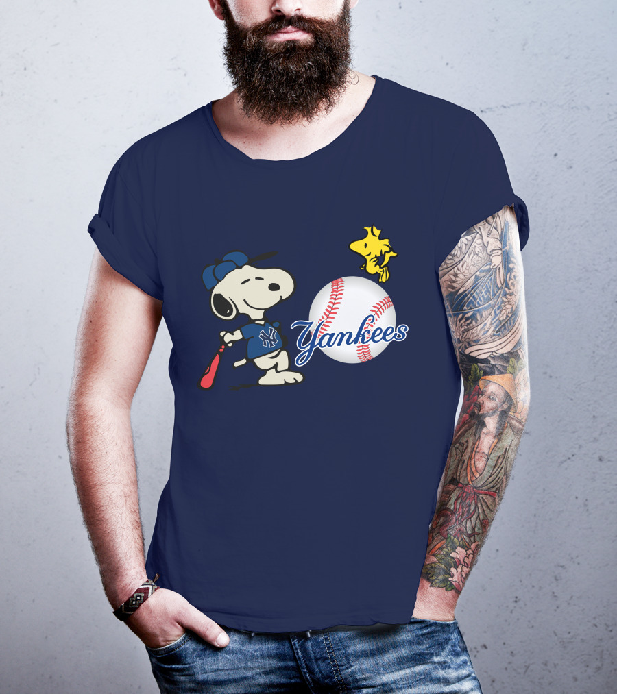 Yankees Snoopy Baseball Woodstock Swing Vintage New York Sports T-Shirt