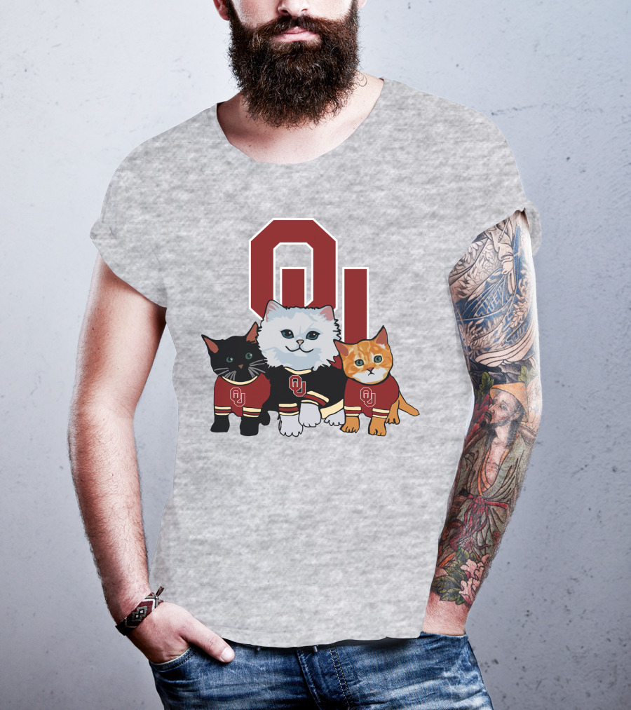 Oklahoma Sooners Cats In Team Jerseys With OU T-Shirt