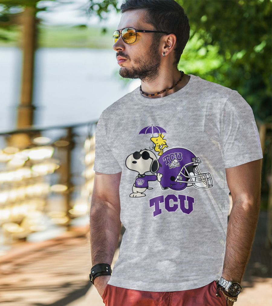 TCU Horned Frogs Snoopy Woodstock Helmet Football T-Shirt