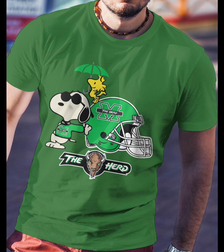 Marshall Thundering Herd Snoopy The Herd Football Helmet Woodstock Umbrella T-Shirt
