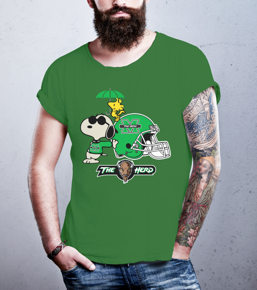 Marshall Thundering Herd Snoopy The Herd Football Helmet Woodstock Umbrella T-Shirt