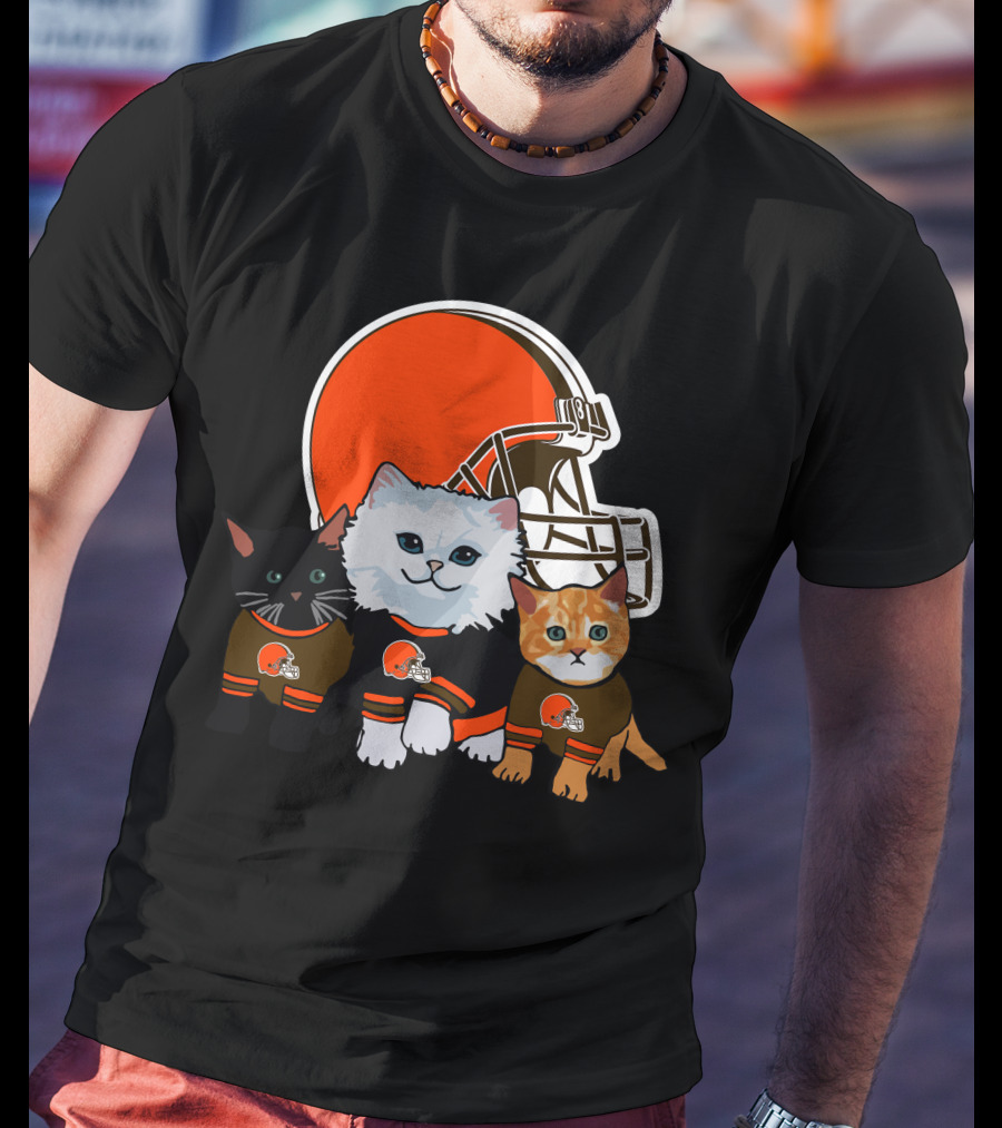 Cleveland Browns Cute Cats Football Helmet Trio T-Shirt