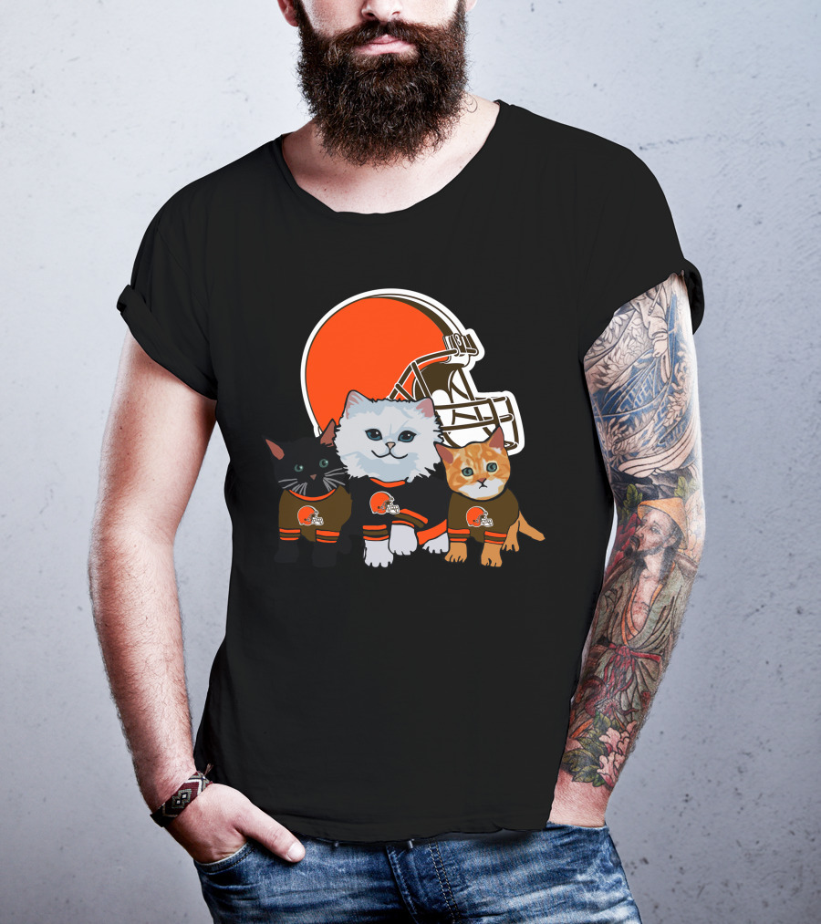 Cleveland Browns Cute Cats Football Helmet Trio T-Shirt