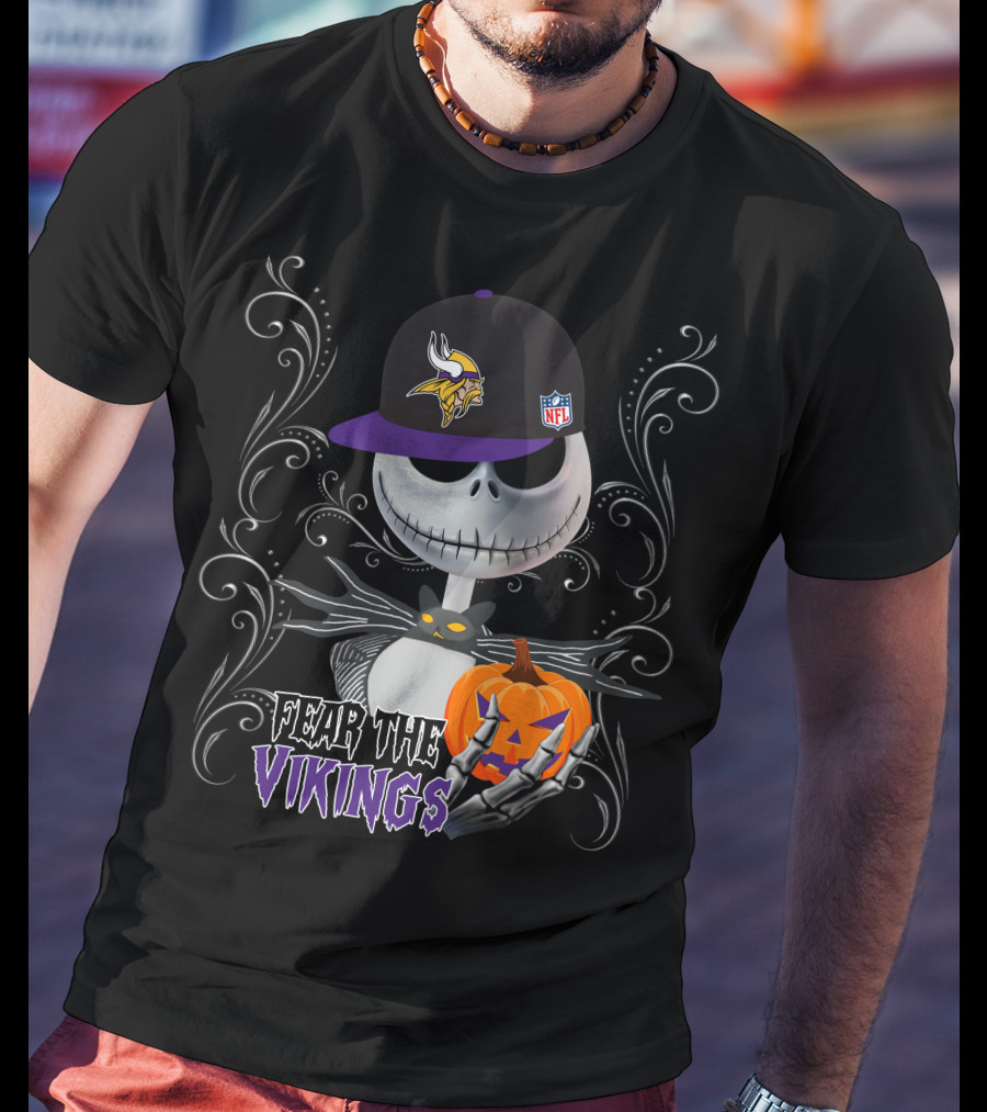 Fear The Vikings Halloween Skeleton Minnesota NFL T-Shirt