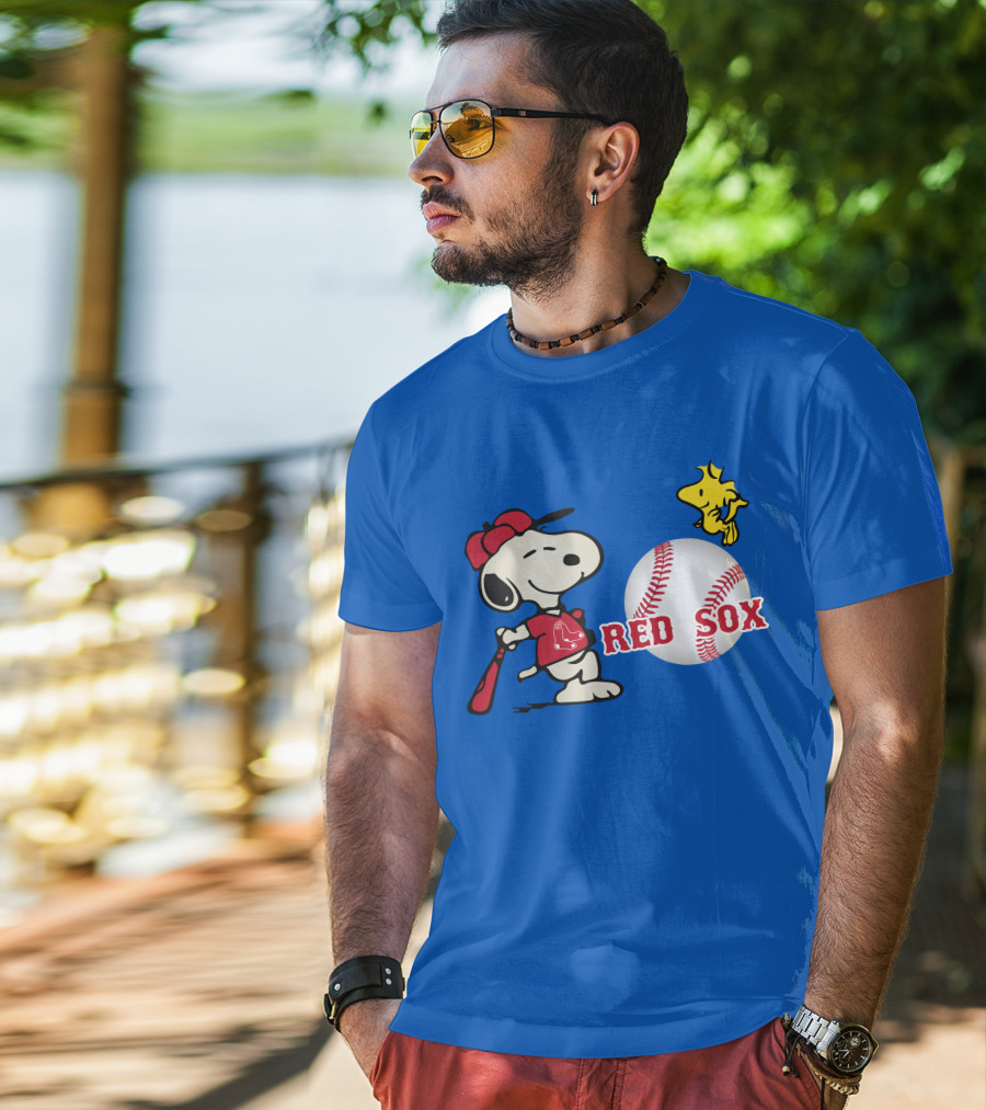 Snoopy Woodstock Boston Red Sox Baseball Peanuts T-Shirt