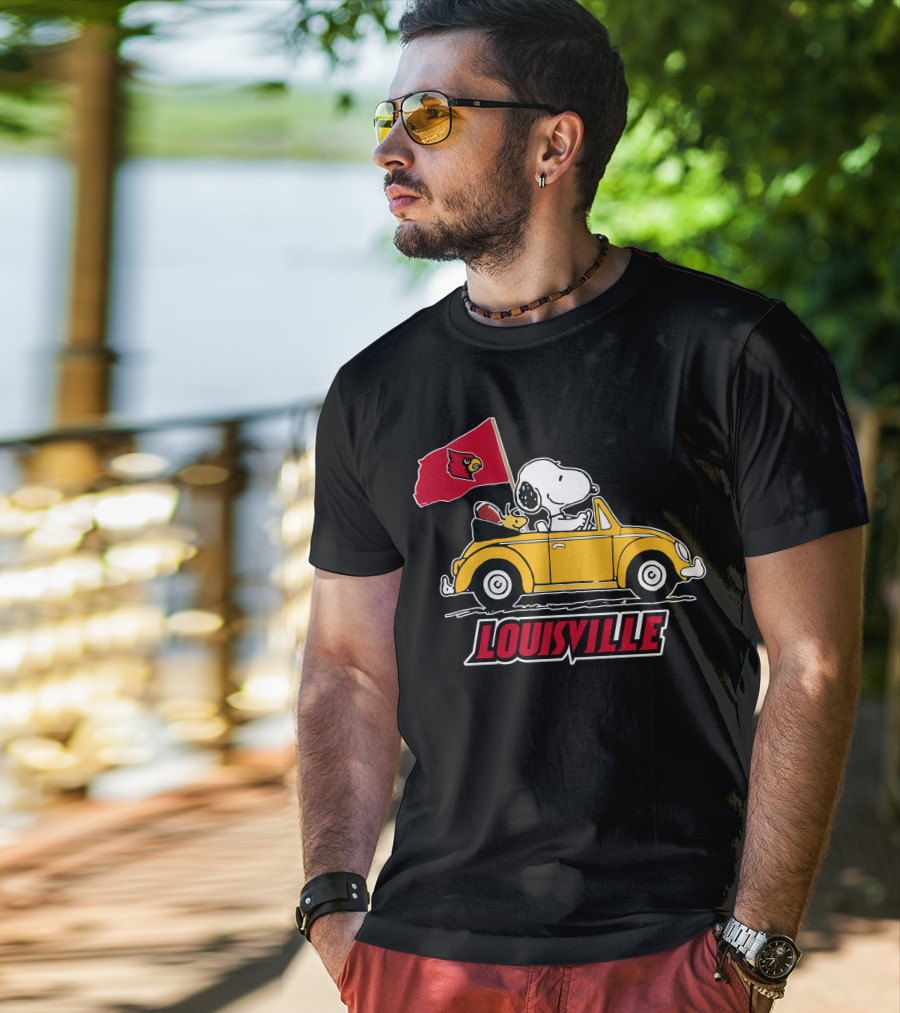 Louisville Snoopy Car Ride With Cardinals Flag T-Shirt