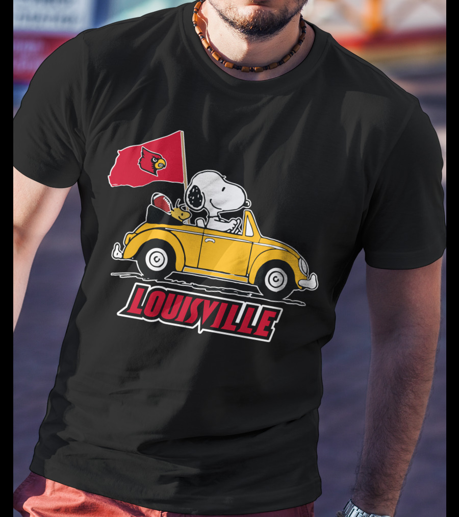 Louisville Snoopy Car Ride With Cardinals Flag T-Shirt