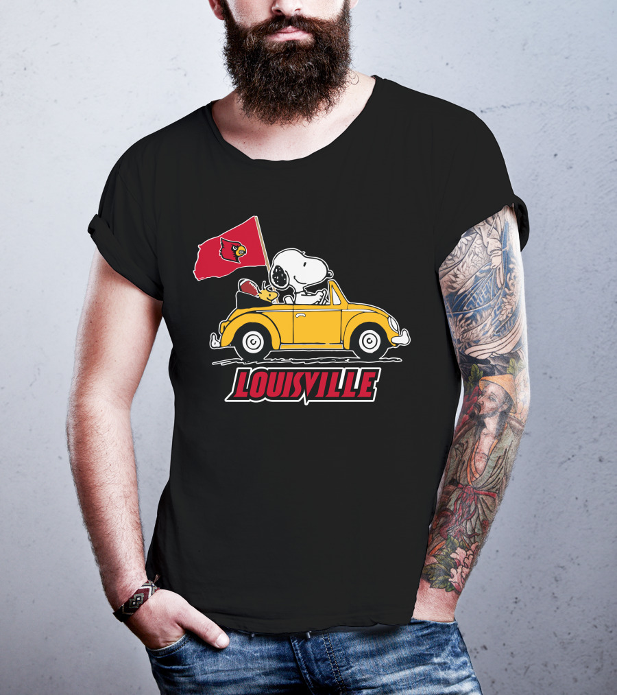 Louisville Snoopy Car Ride With Cardinals Flag T-Shirt