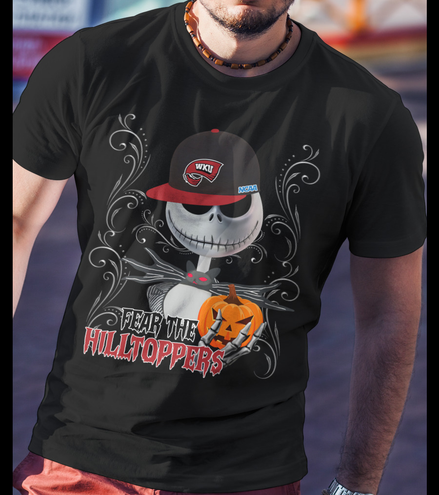 Fear The Hilltoppers WKU NCAA Halloween Jack Skellington With Pumpkin T-Shirt
