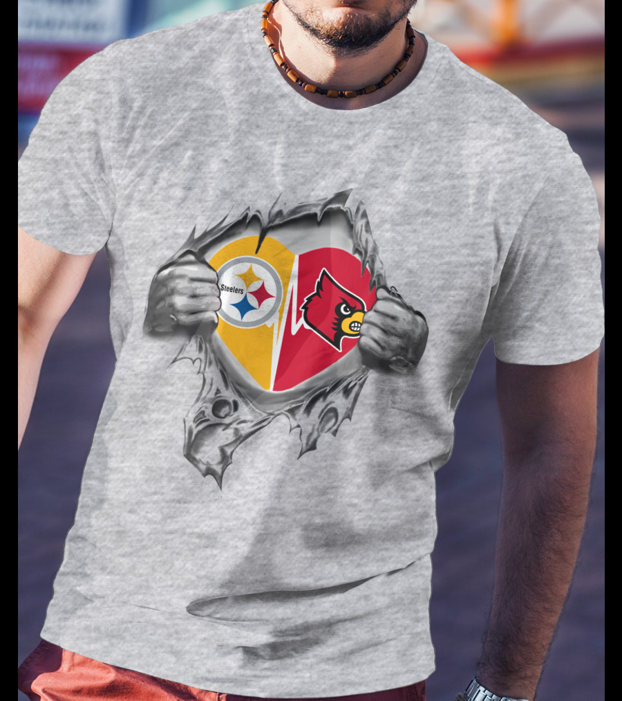 Steelers Louisville Cardinals Heart T-Shirt