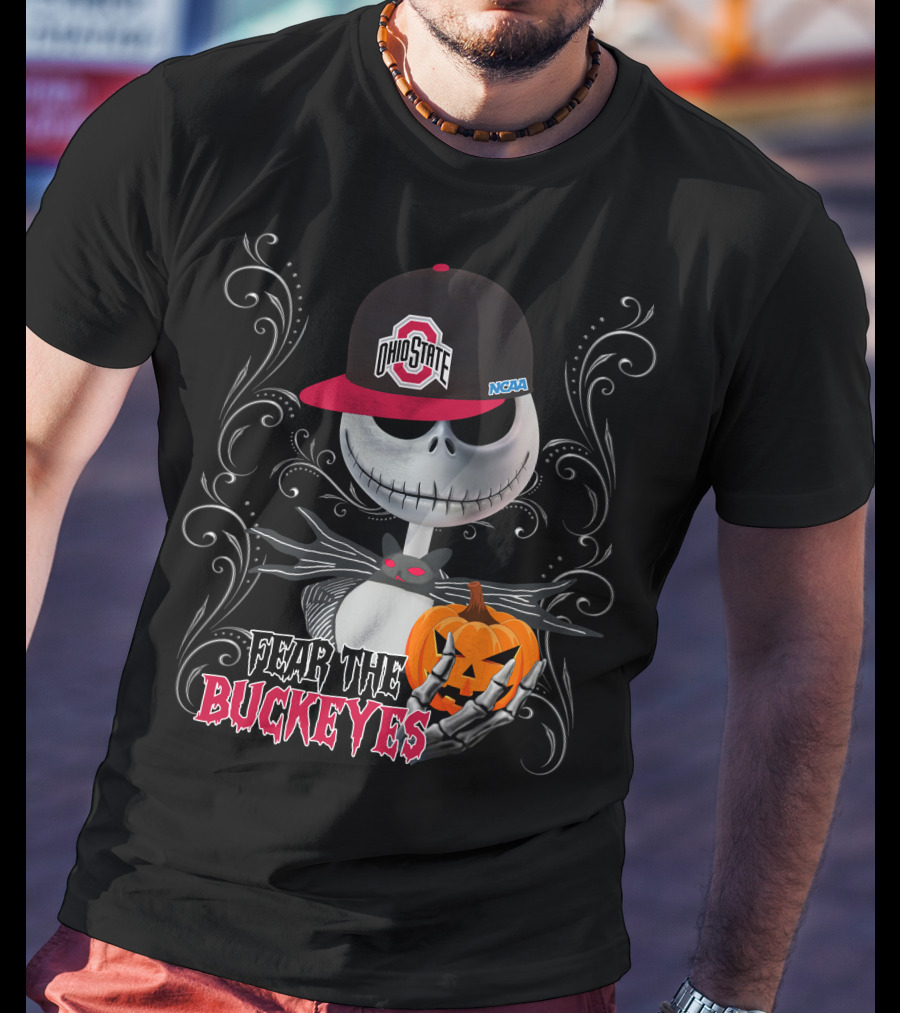 Ohio State Buckeyes Fear The Buckeyes Halloween Jack Skellington T-Shirt