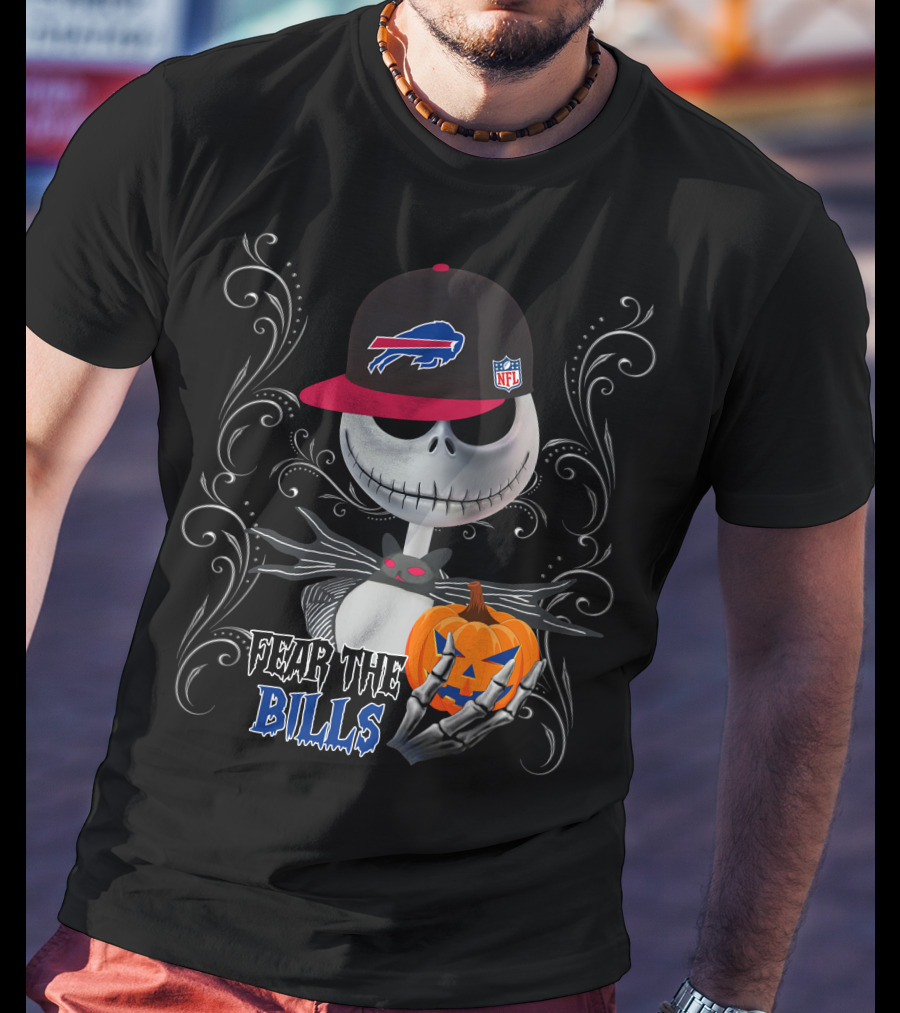 Fear The Bills Buffalo Skull Holding Pumpkin T-Shirt