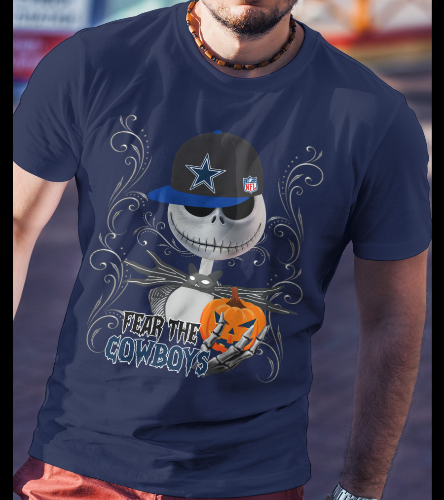 Fear The Cowboys Halloween NFL Jack Skellington Pumpkin Dallas Star T-Shirt