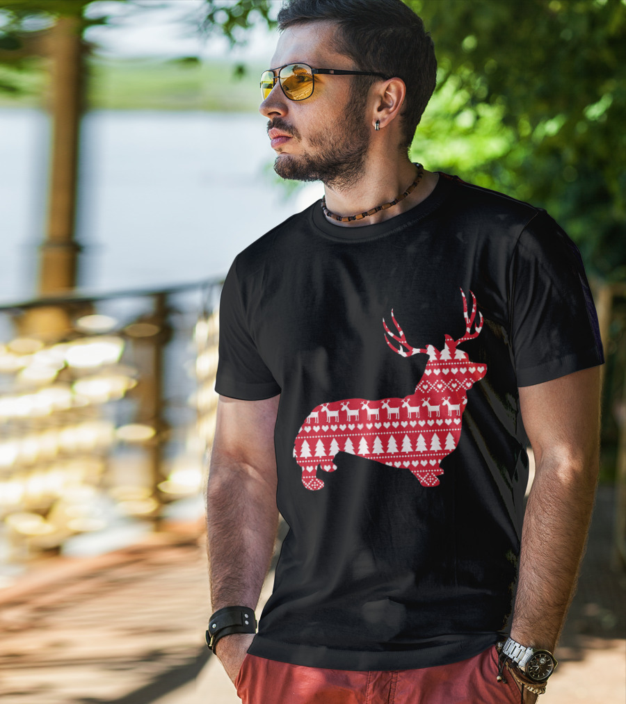 Welsh Corgi Christmas Reindeer T-Shirt