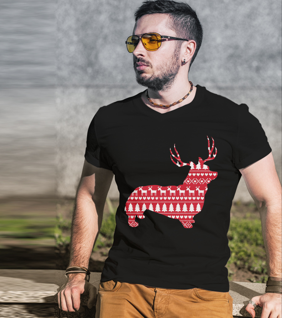 Welsh Corgi Christmas Reindeer T-Shirt