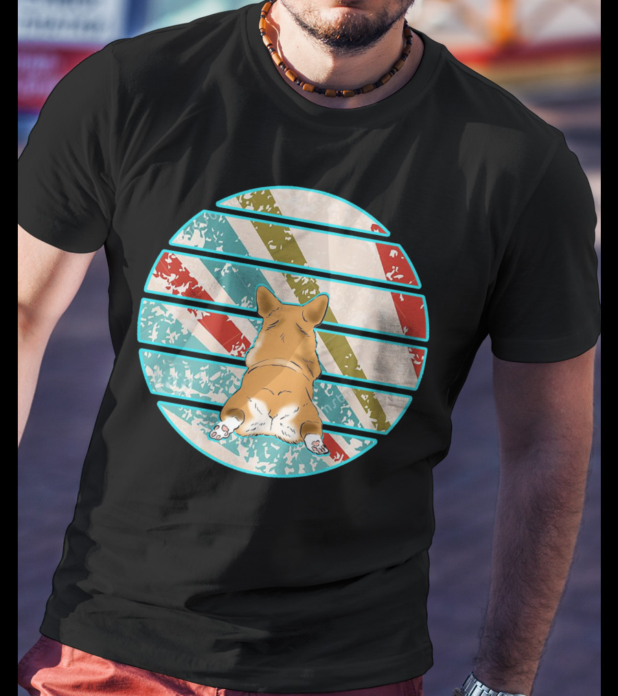 Welsh Corgi Retro Stripes Circle T-Shirt