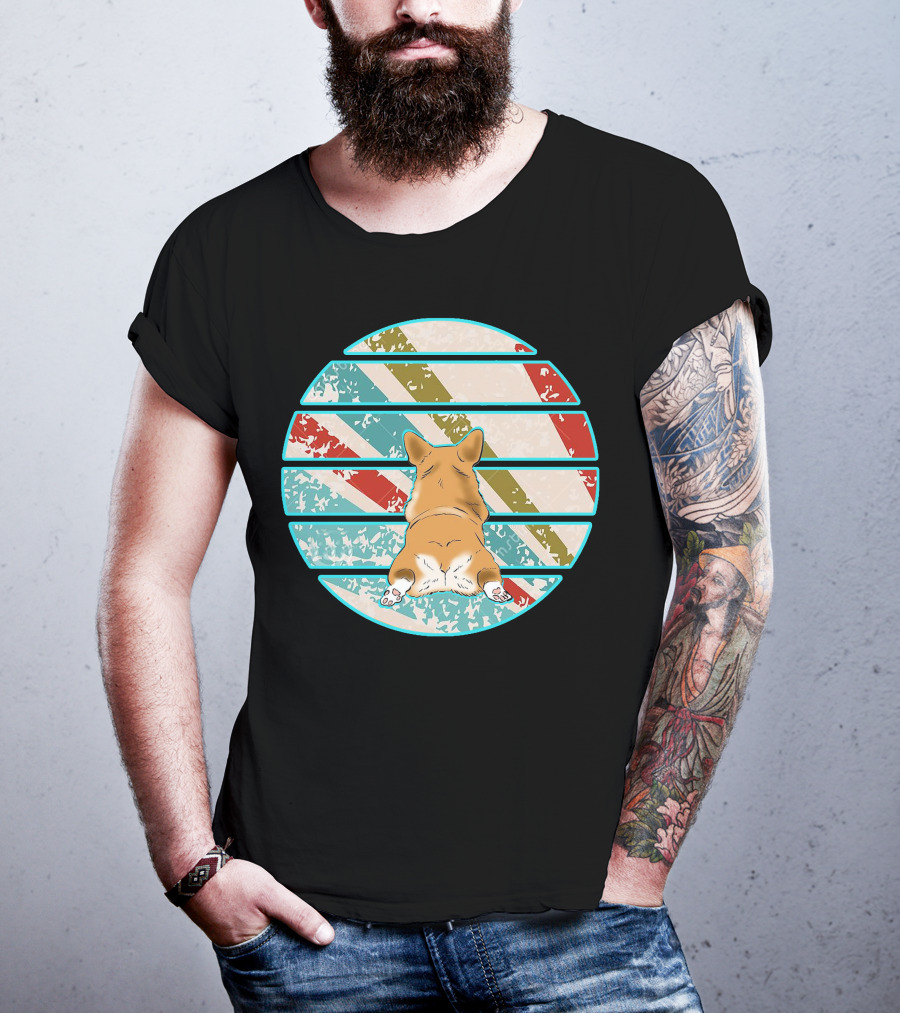 Welsh Corgi Retro Stripes Circle T-Shirt