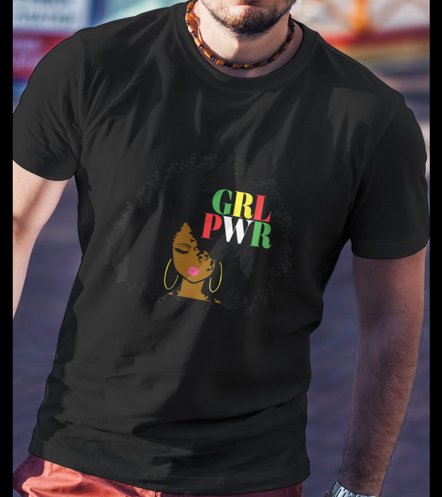 Girl Power GRL PWR Black Girl Magic African American Queen Afro Hair T-Shirt