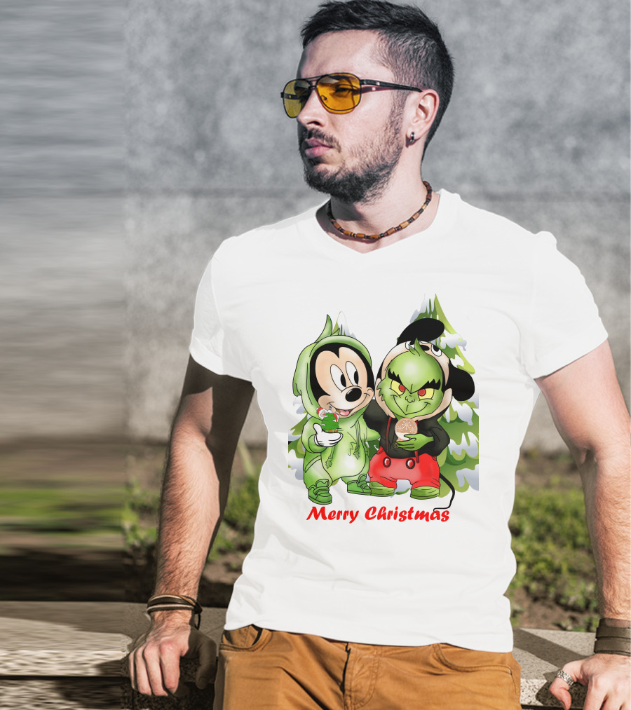 Merry Christmas The Grinch And Mickey T-Shirt