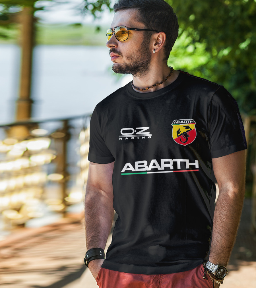 O.Z Racing Abarth Logo Scorpion Emblem With Italian Flag Stripe T-Shirt