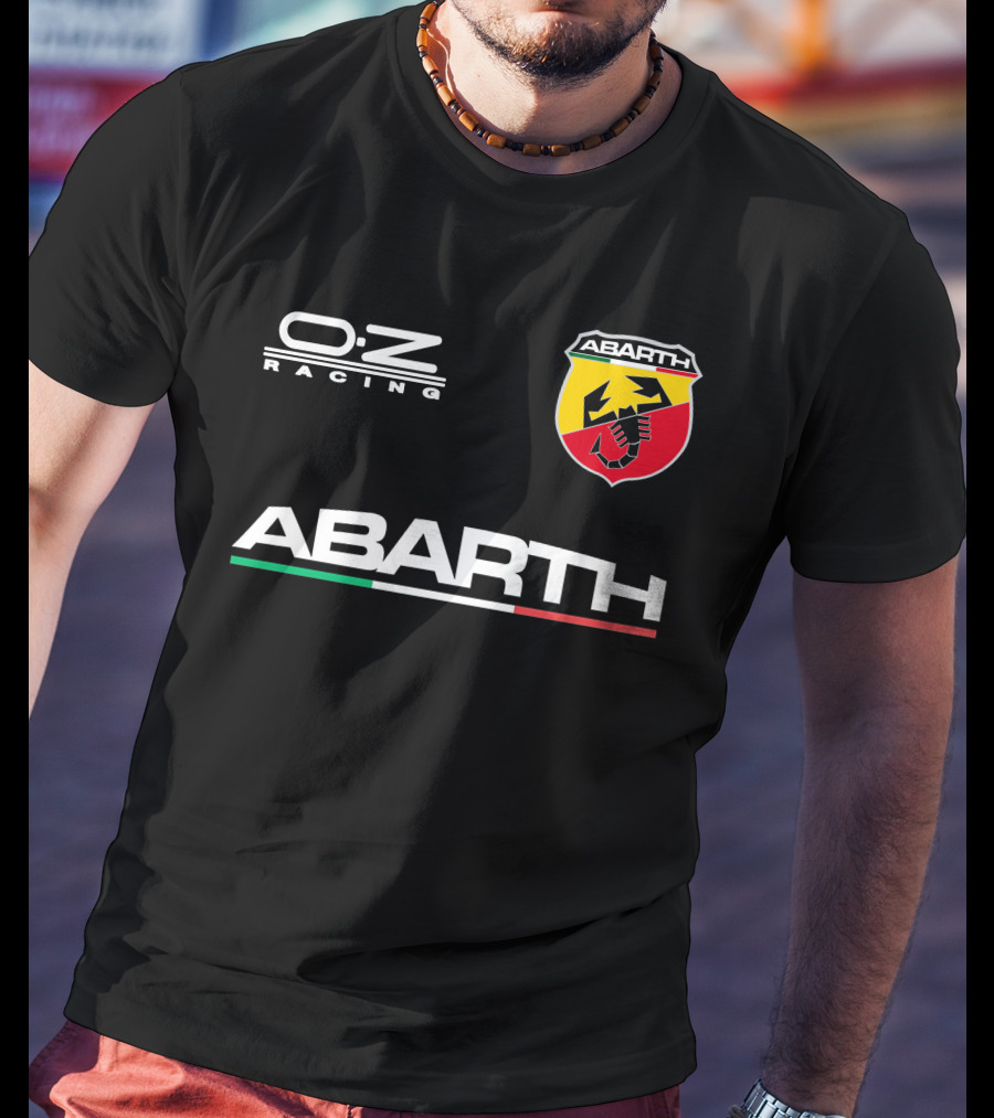 O.Z Racing Abarth Logo Scorpion Emblem With Italian Flag Stripe T-Shirt