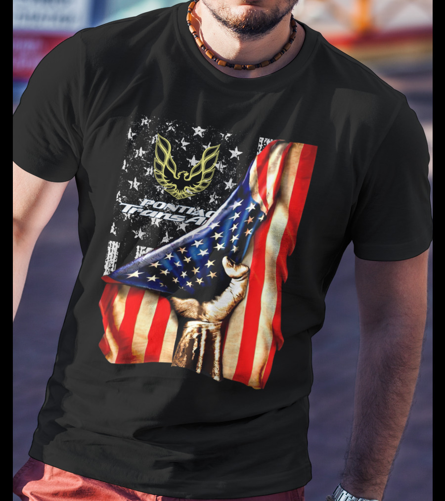 Pontiac Trans Am Eagle With American Flag Background And Stars T-Shirt