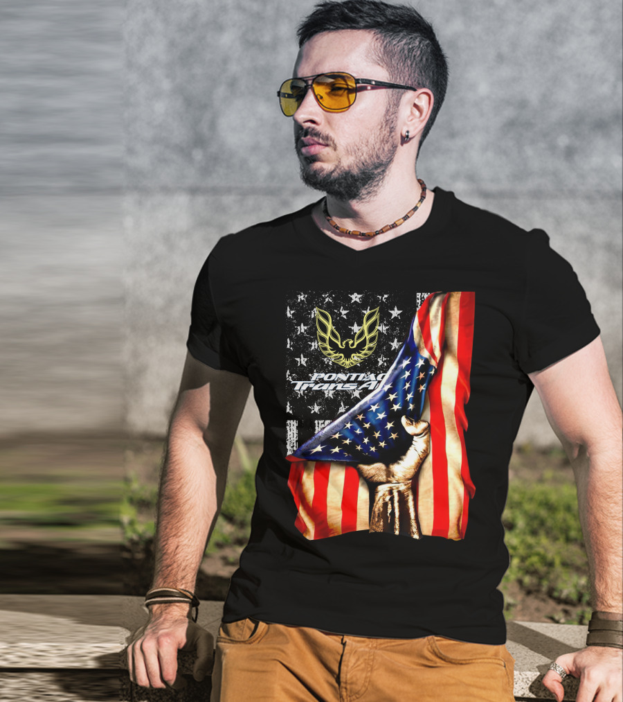 Pontiac Trans Am Eagle With American Flag Background And Stars T-Shirt