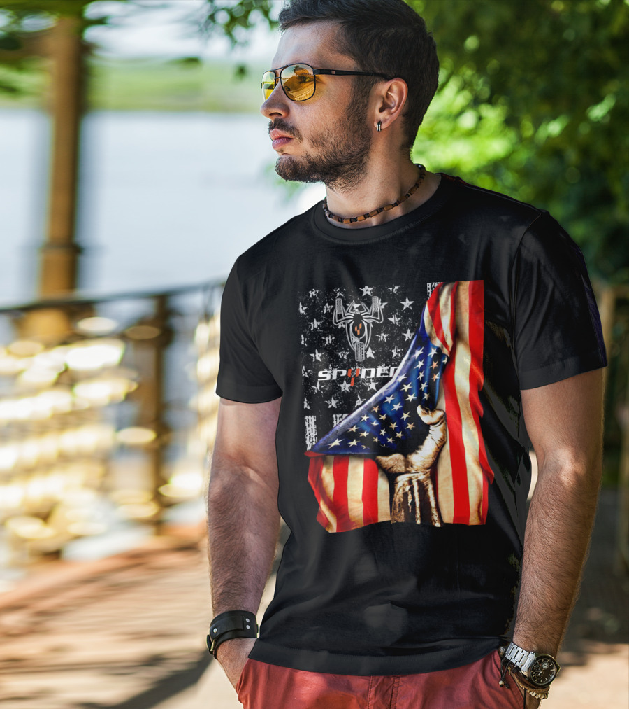 Spyder Spider Logo American Flag Hand Grasping T-Shirt