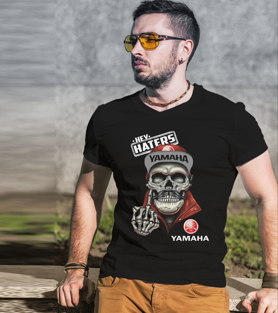 YAMAHA Hey Haters Skeleton Skull With Red Jacket And Cap T-Shirt