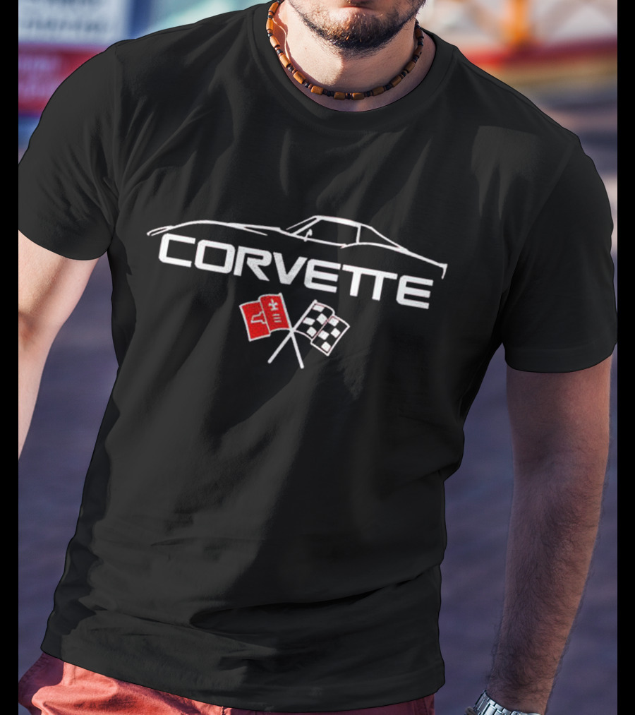Corvette Classic Car With Racing Flags T-Shirt