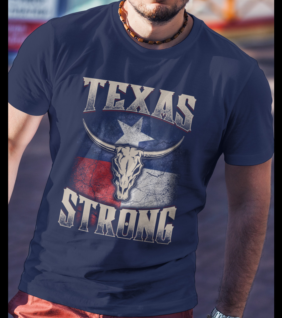 Texas Strong Longhorn Skull With Texas Flag T-Shirt
