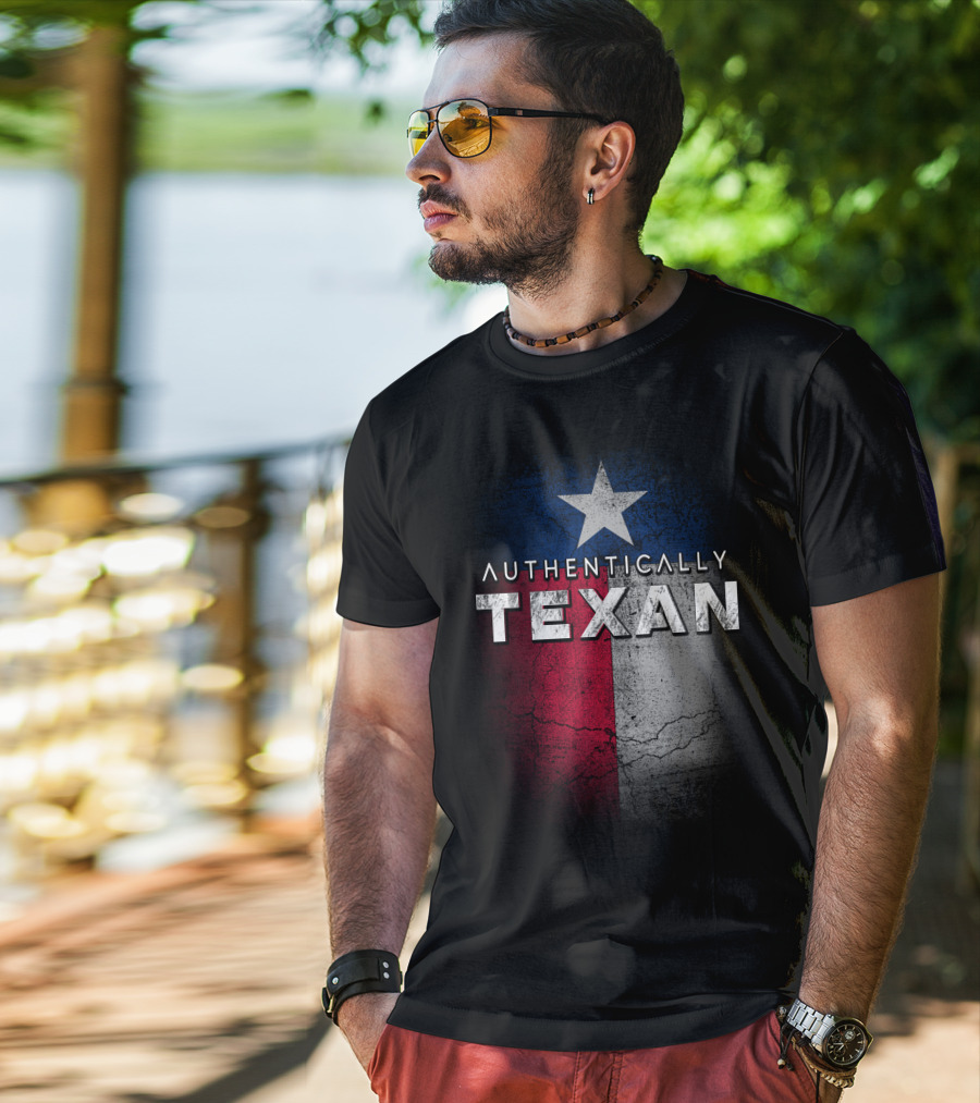 Authentically Texan Lone Star Flag Style T-Shirt