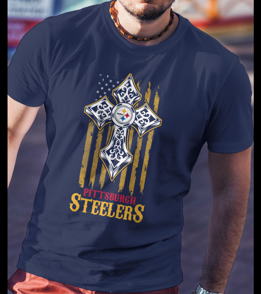 Pittsburgh Steelers Cross American Flag T-Shirt