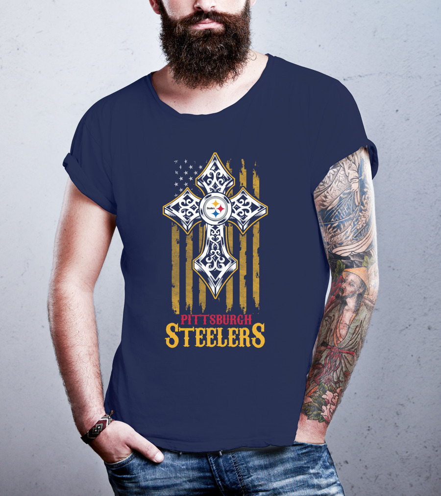 Pittsburgh Steelers Cross American Flag T-Shirt
