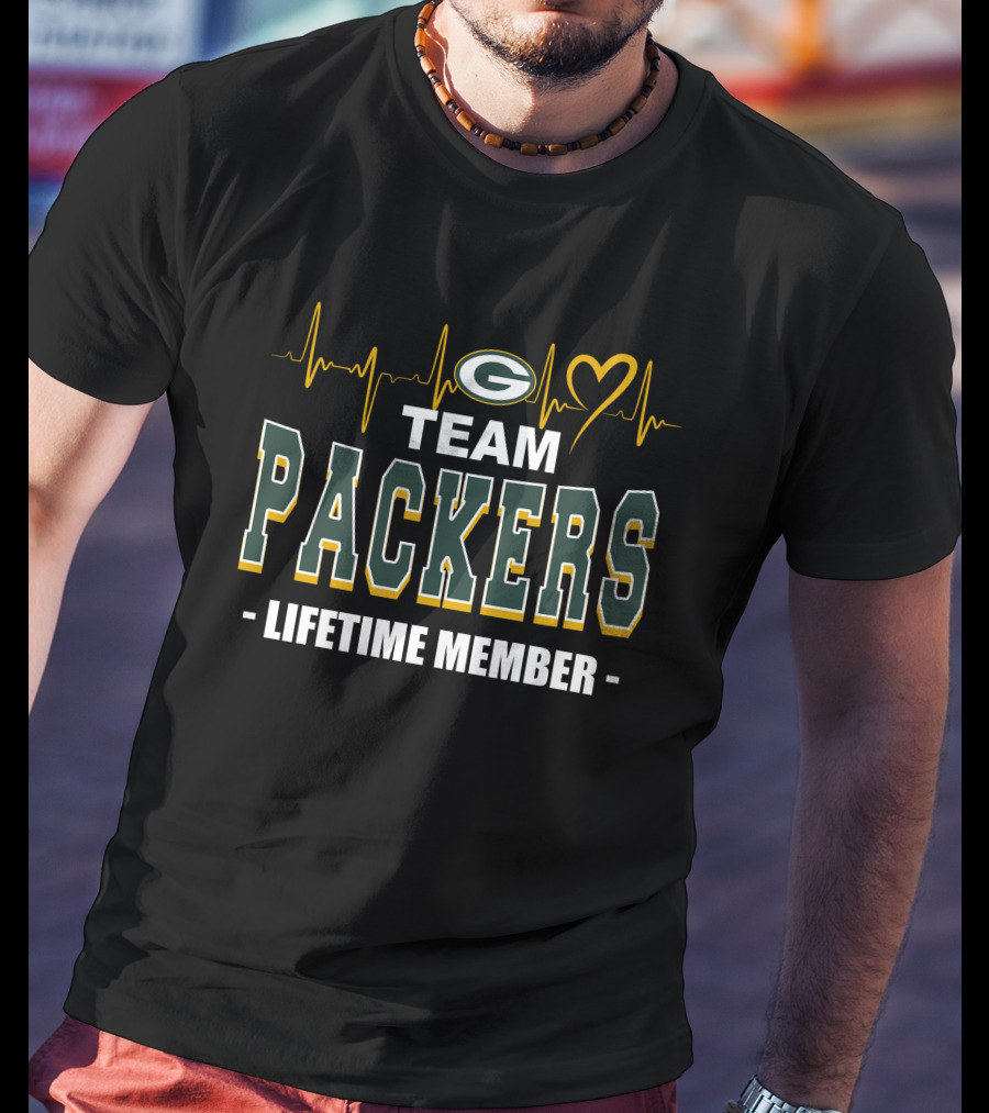Team Packers Lifetime Member Green Bay Packers Heartbeat T-Shirt