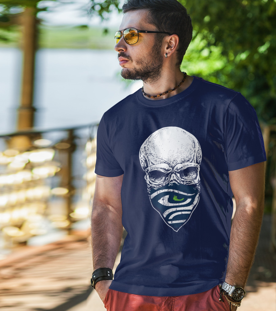 Seattle Seahawks Skull Bandana Logo Face T-Shirt