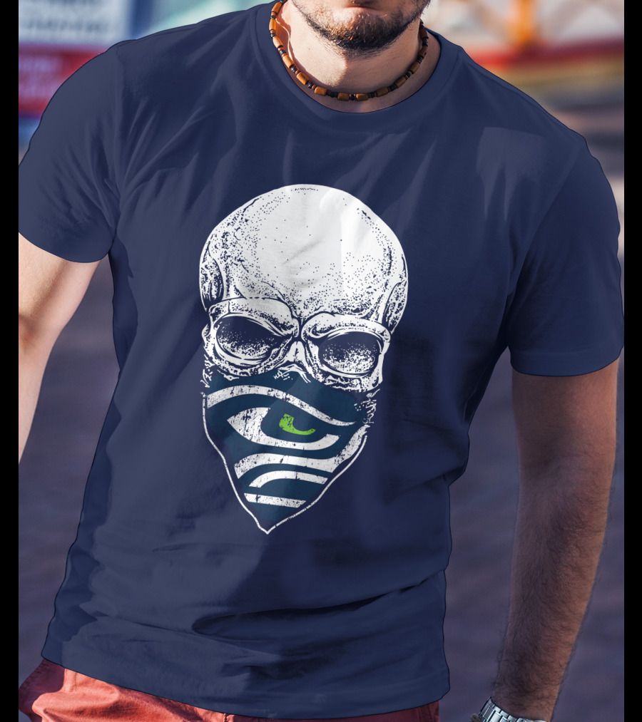 Seattle Seahawks Skull Bandana Logo Face T-Shirt