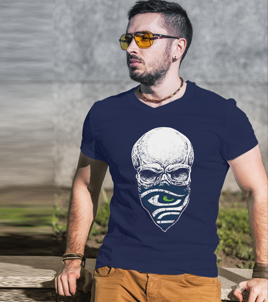 Seattle Seahawks Skull Bandana Logo Face T-Shirt
