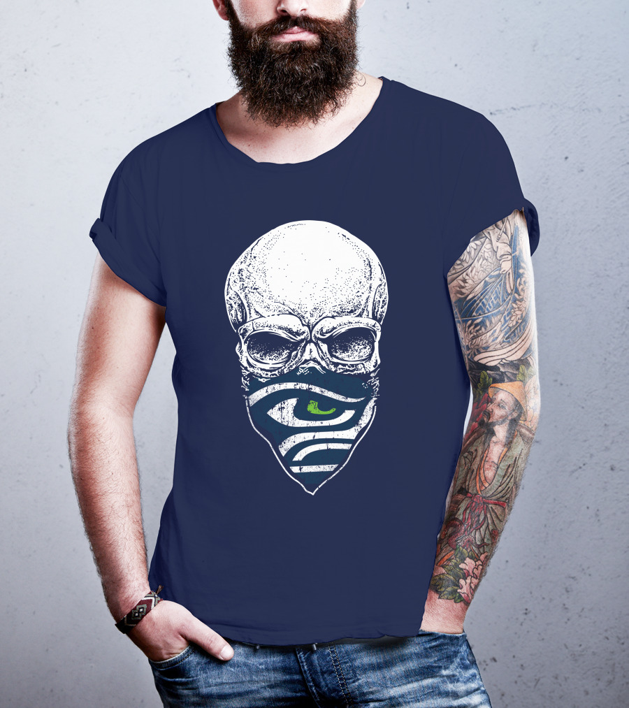 Seattle Seahawks Skull Bandana Logo Face T-Shirt