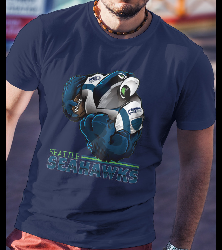Seattle Seahawks Powerful Mascot With Football Iconic Team Spirit T-Shirt