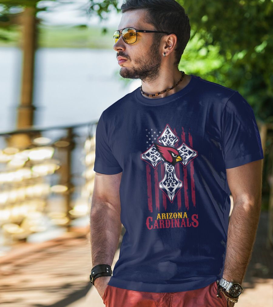 Arizona Cardinals Flag Cross With Stars And Stripes Bird T-Shirt