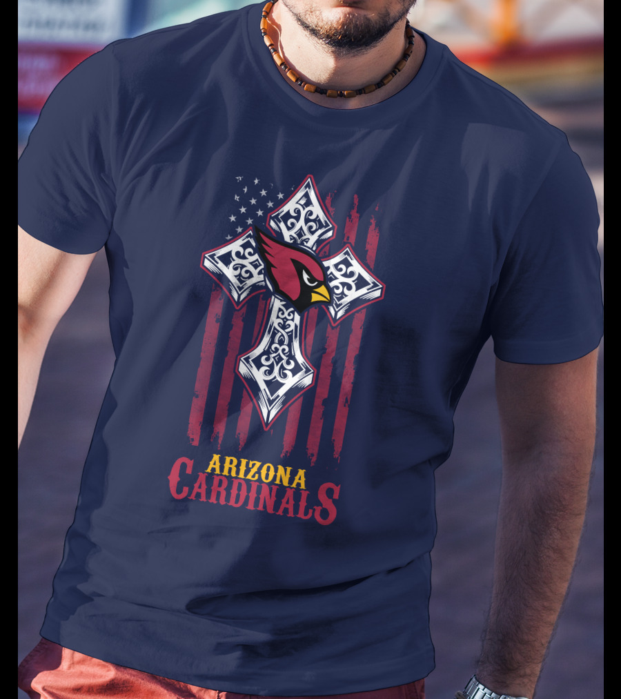 Arizona Cardinals Flag Cross With Stars And Stripes Bird T-Shirt