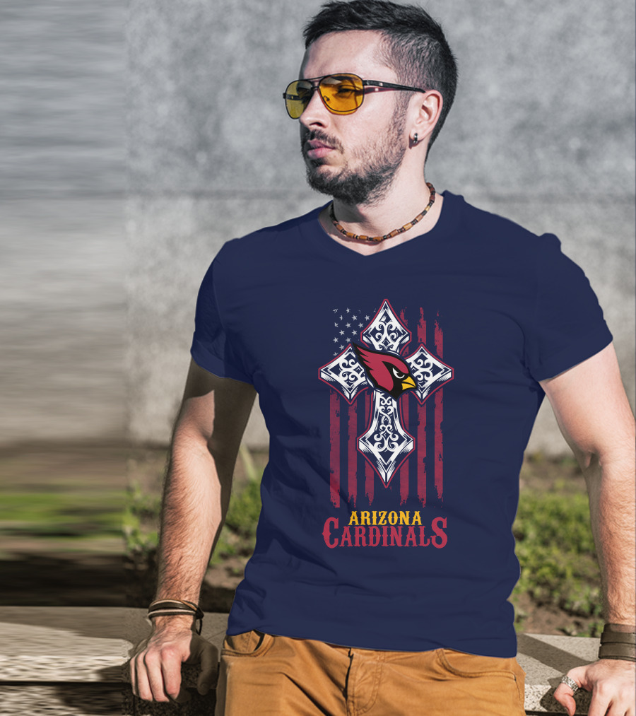 Arizona Cardinals Flag Cross With Stars And Stripes Bird T-Shirt