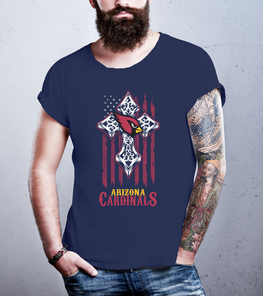 Arizona Cardinals Flag Cross With Stars And Stripes Bird T-Shirt