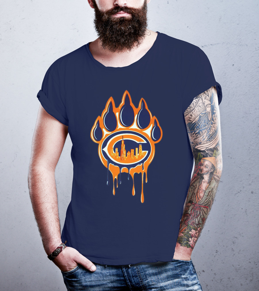 Chicago Bears Dripping Skyline Paw T-Shirt