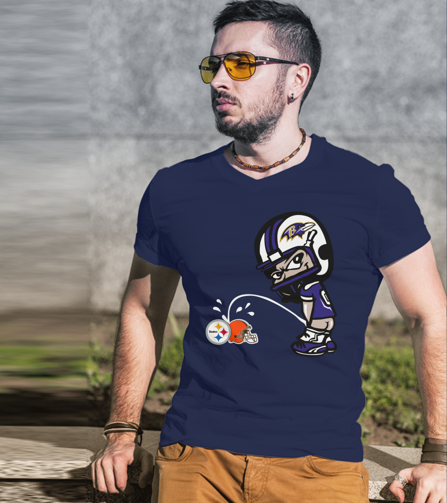 Baltimore Ravens Rivalry Mock Pittsburgh Steelers Cleveland Browns Helmets T-Shirt