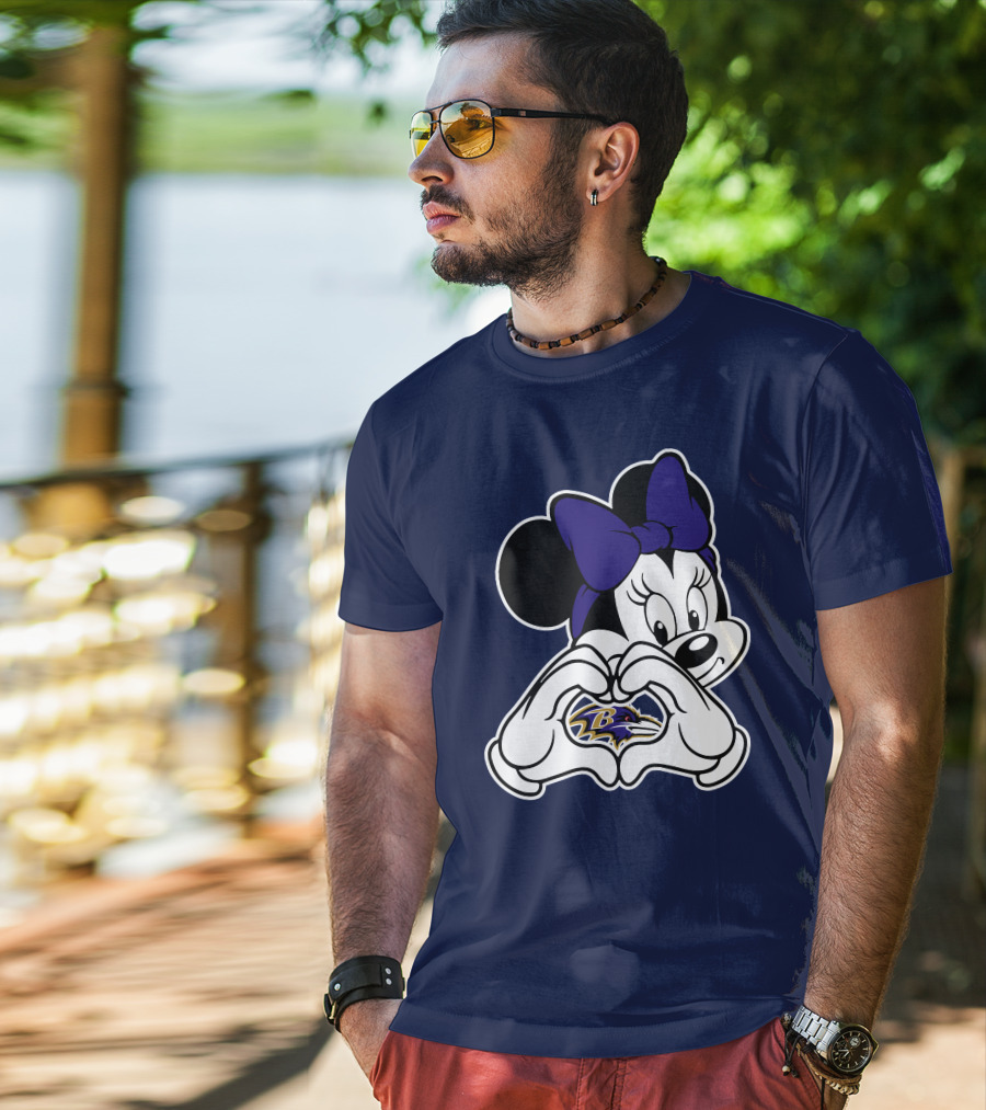 Baltimore Ravens Minnie Mouse Heart Hands T-Shirt