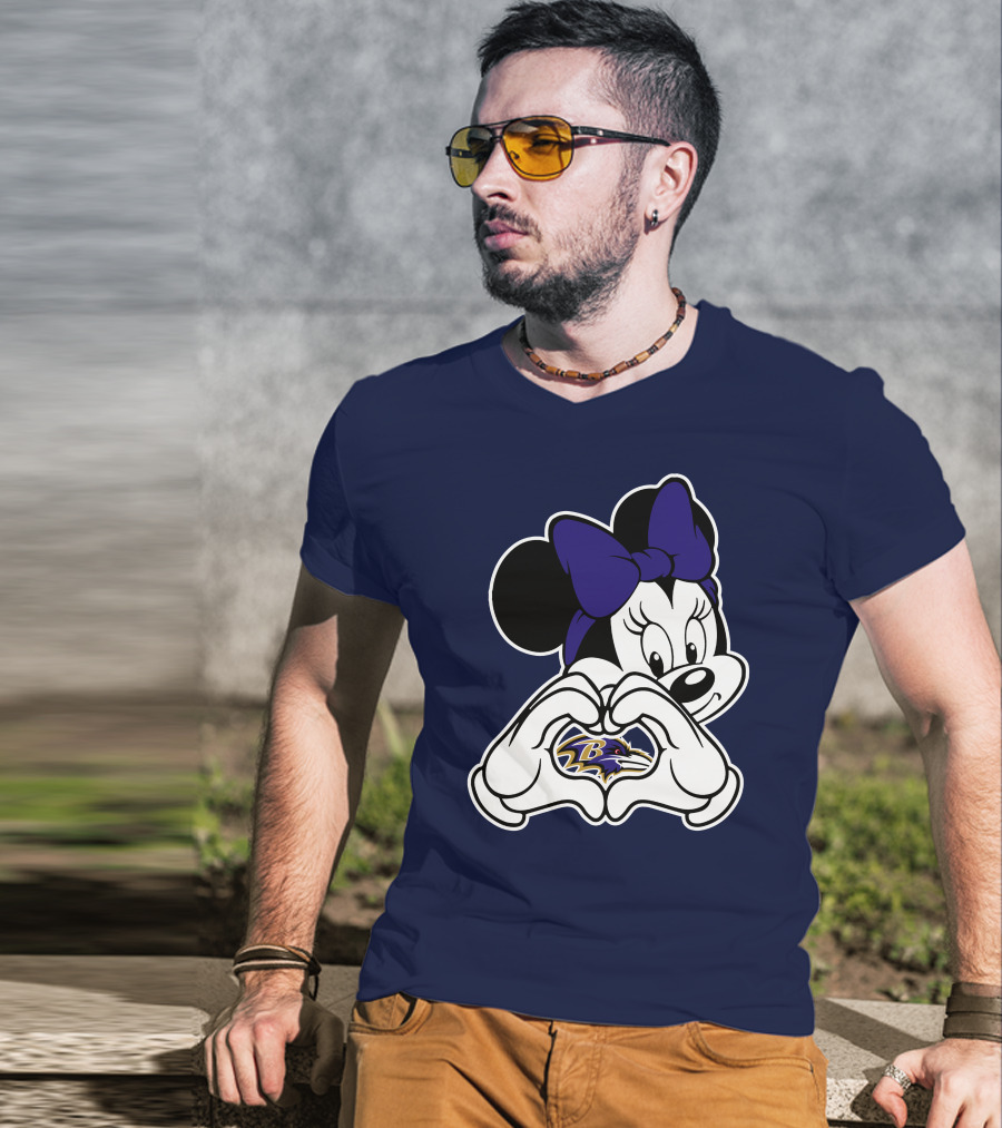 Baltimore Ravens Minnie Mouse Heart Hands T-Shirt