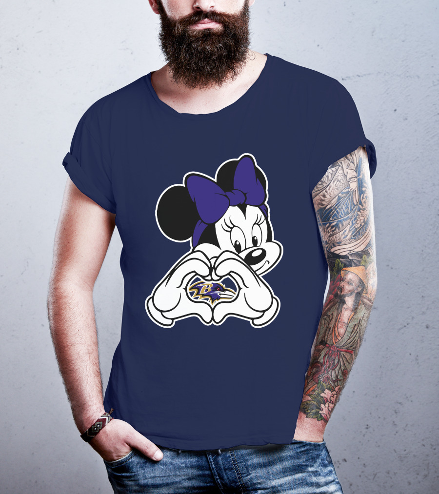 Baltimore Ravens Minnie Mouse Heart Hands T-Shirt